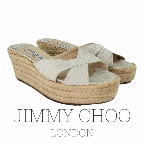 Jimmy Choo Shoes - AUTHENTIC JIMMY CHOO Dovina Espadrille Platform Wedge - Snakeskin Off White